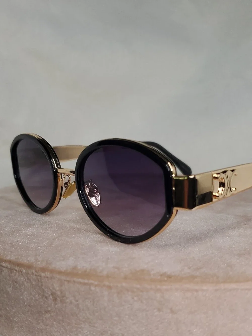Celine Gold and Black Round Sunglasses - Designer Style